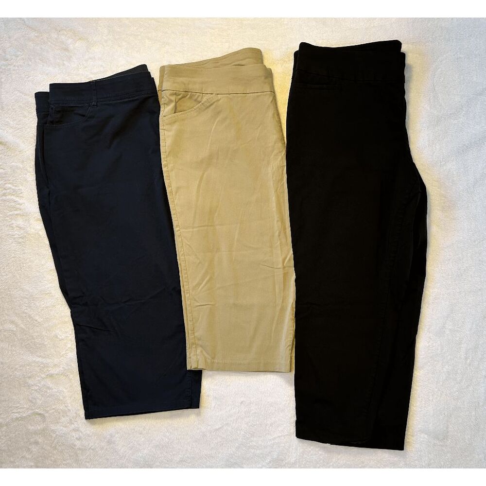 CJ Banks Summer Capri/Ankle Pants Lot of Three Size 22W Dressy Black/Blue/Cream